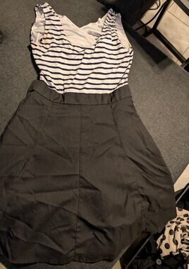 Black and White Striped Bodice Dress Size Small